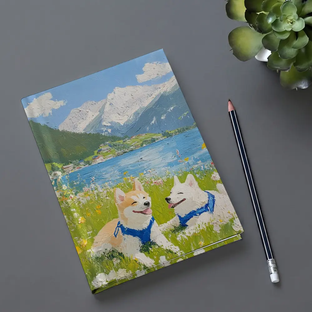 Shiba Inu Dogs Oil Painting Mountain Lake – Notebooks
