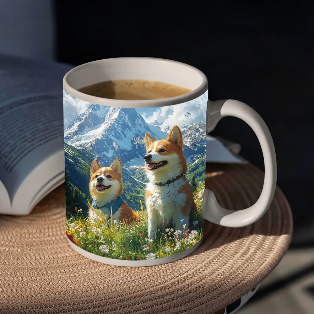 Two Corgis Alpine Meadow Mountain Wildflowers – Mugs