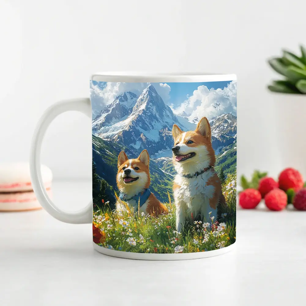 Two Corgis Alpine Meadow Mountain Wildflowers – Mugs