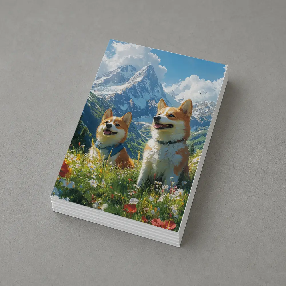 Two Corgis Alpine Meadow Mountain Wildflowers – Postcards