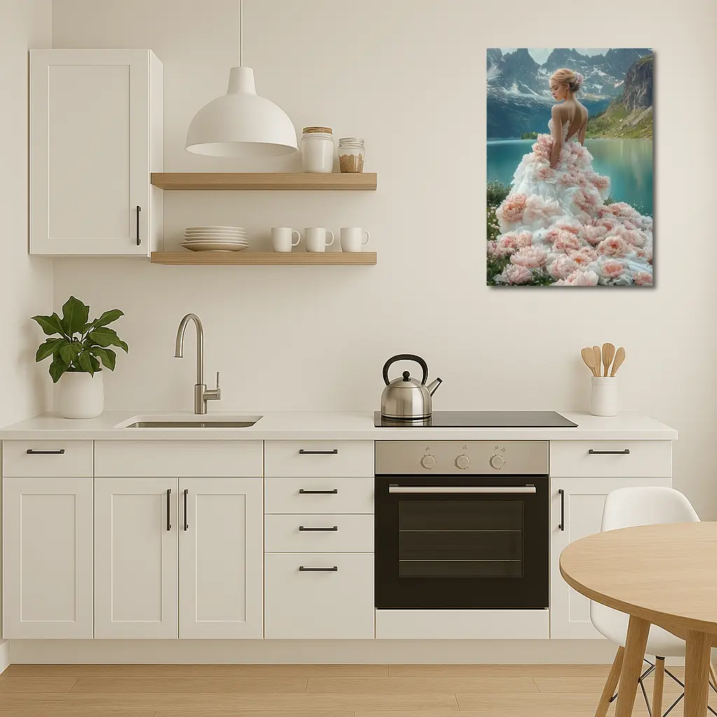 Woman Peony Gown Mountain Lake Fantasy – Wall Art