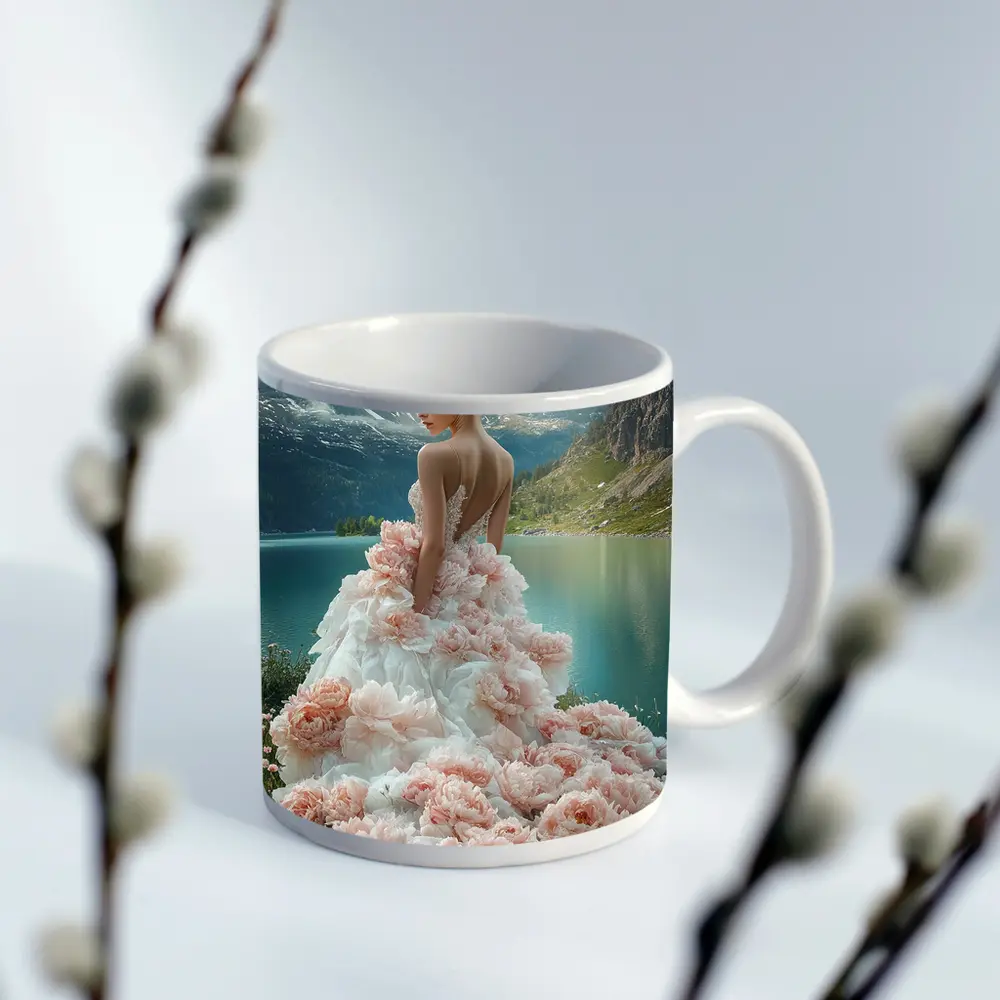 Woman Peony Gown Mountain Lake Fantasy – Mugs