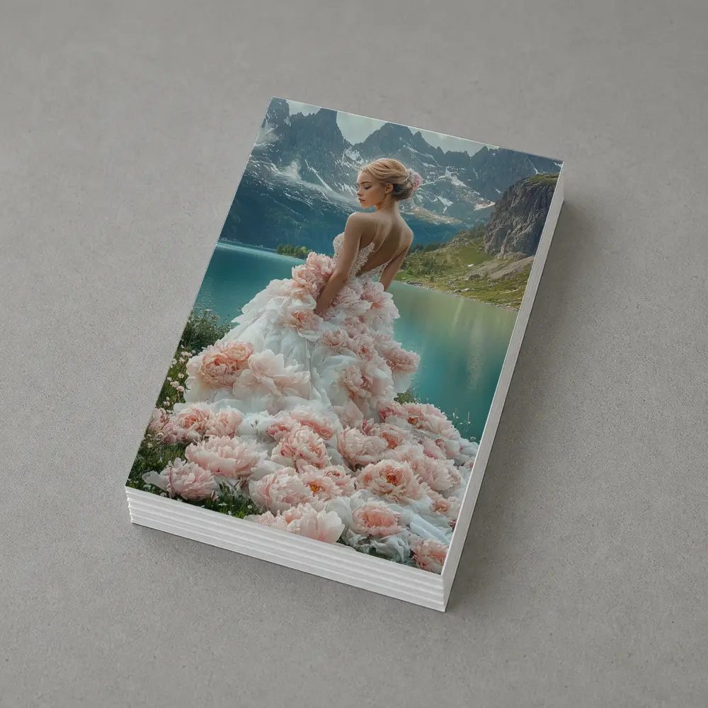Woman Peony Gown Mountain Lake Fantasy – Postcards