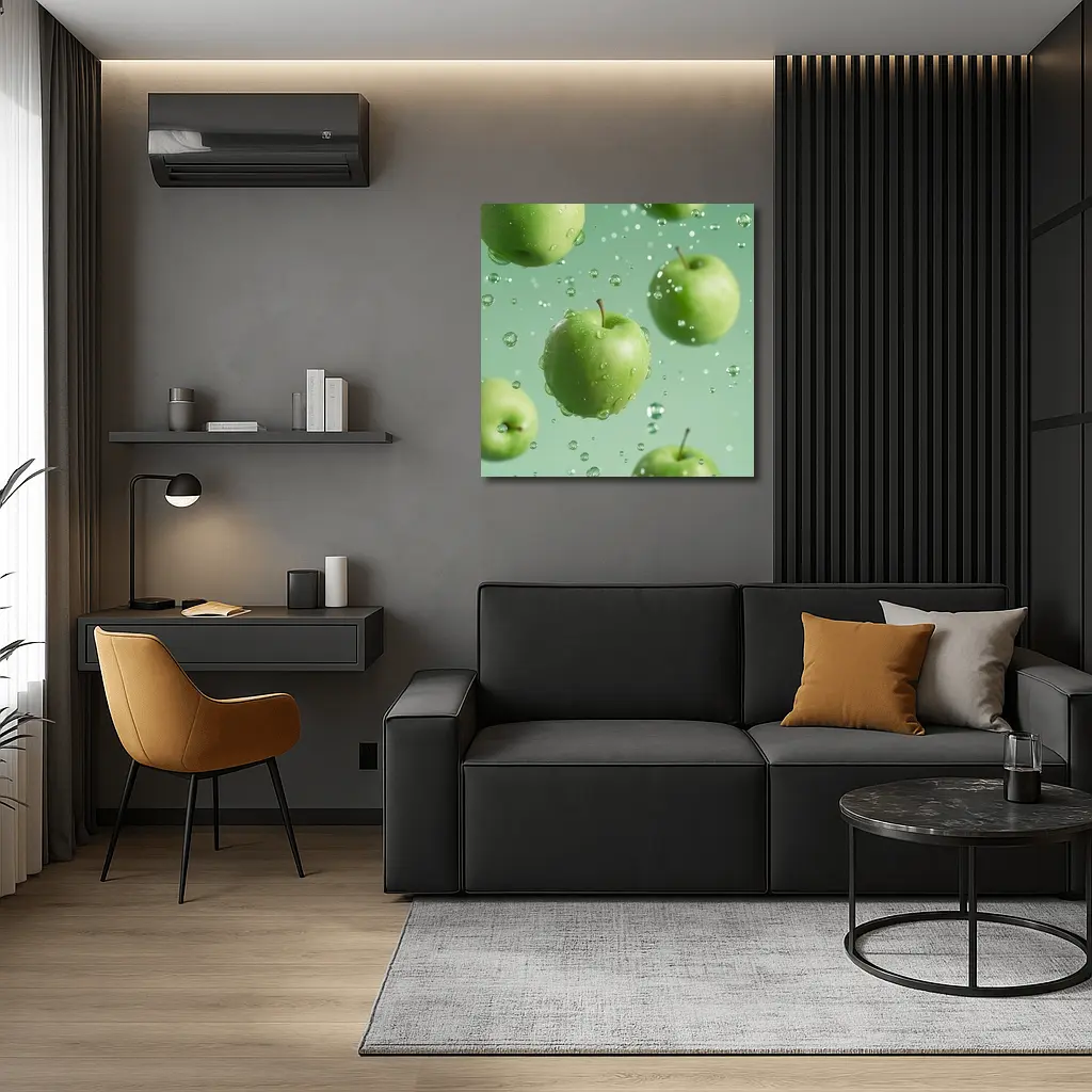Fresh Green Apples Floating Water Drops – Wall Art