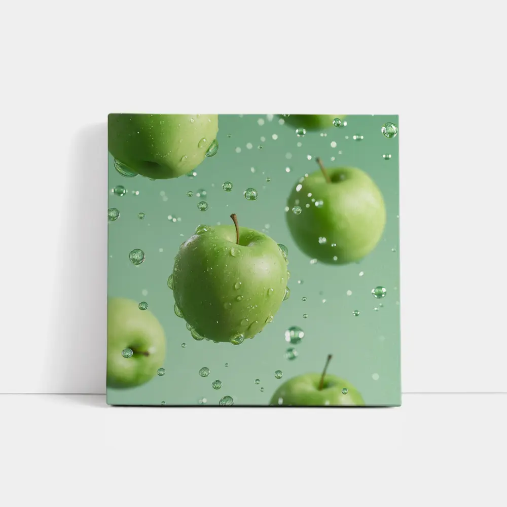 Fresh Green Apples Floating Water Drops – Wall Art