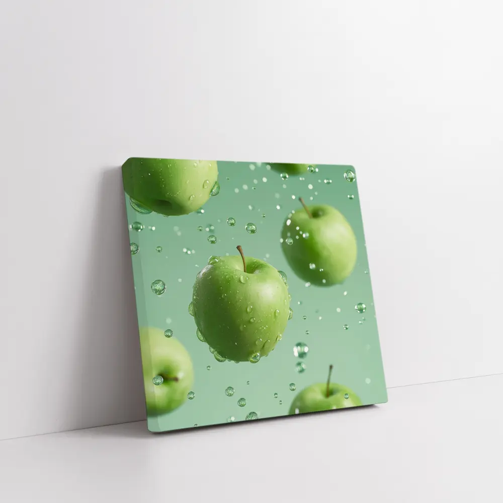 Fresh Green Apples Floating Water Drops – Wall Art