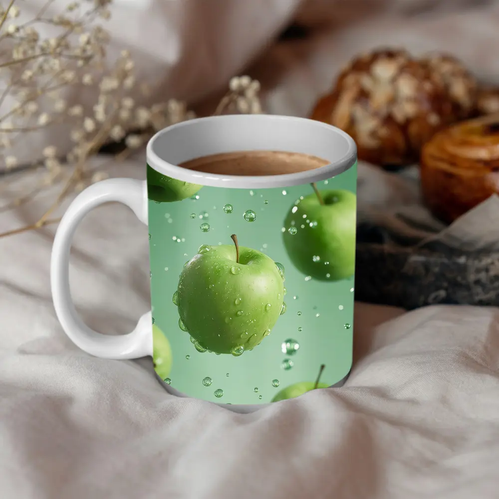 Fresh Green Apples Floating Water Drops – Mugs