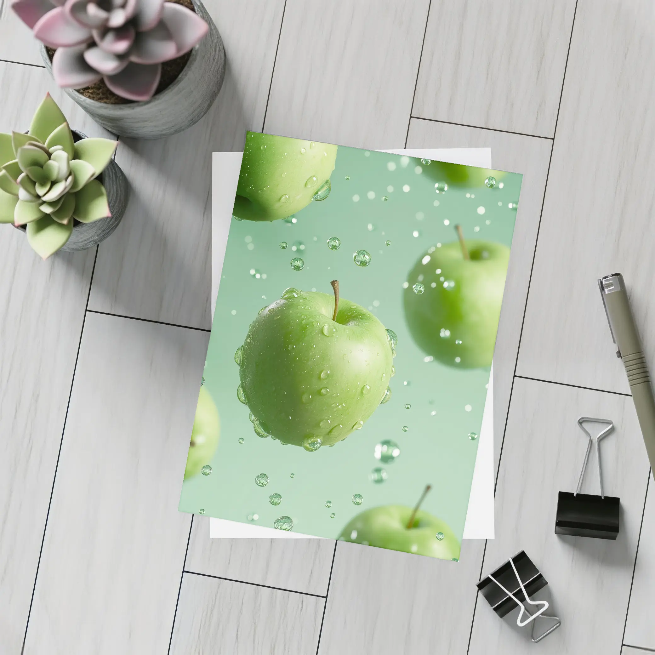 Fresh Green Apples Floating Water Drops – Postcards