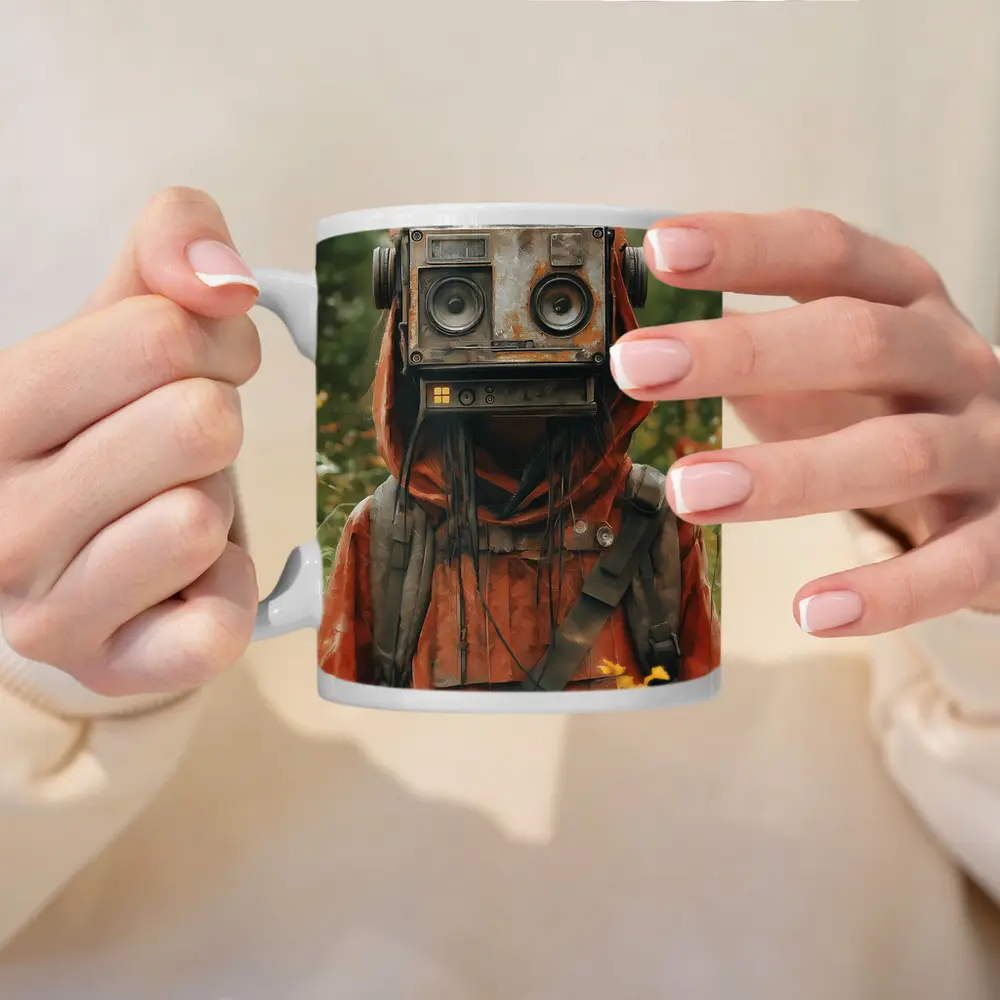 Robot Boombox Head Figure In Flower Field – Mugs