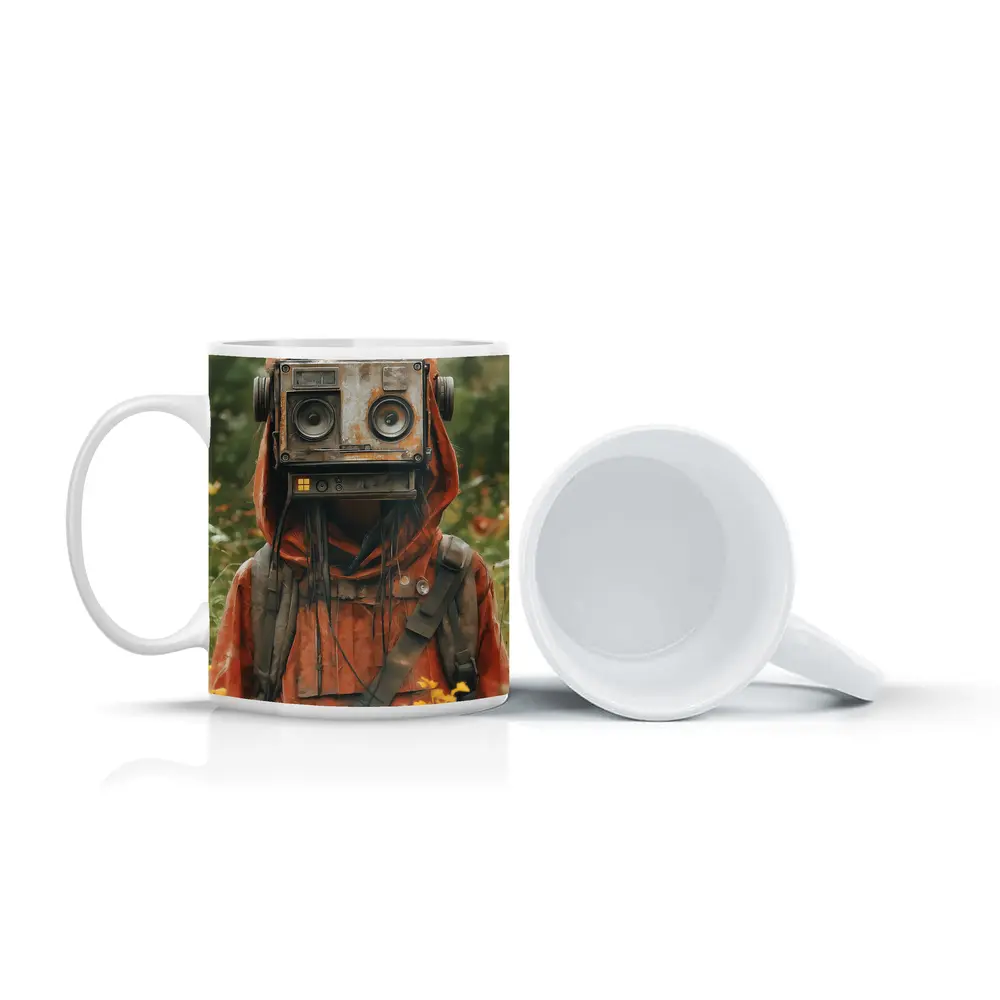 Robot Boombox Head Figure In Flower Field – Mugs