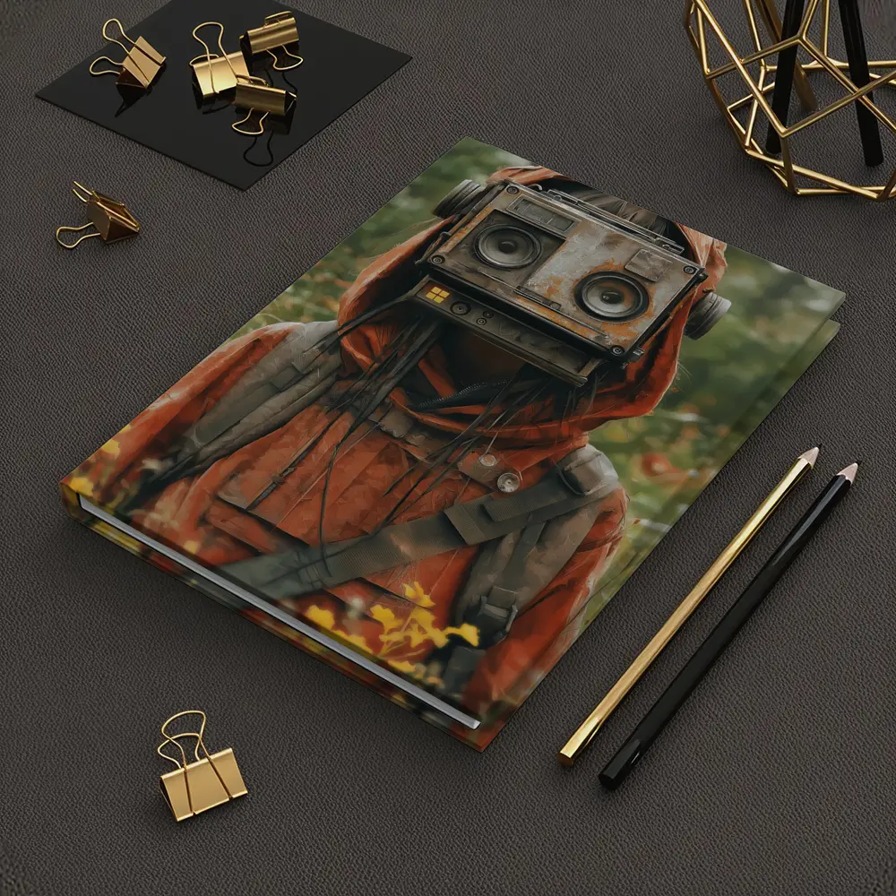Robot Boombox Head Figure In Flower Field – Notebooks