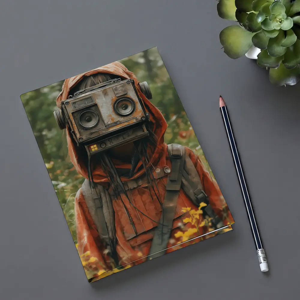 Robot Boombox Head Figure In Flower Field – Notebooks