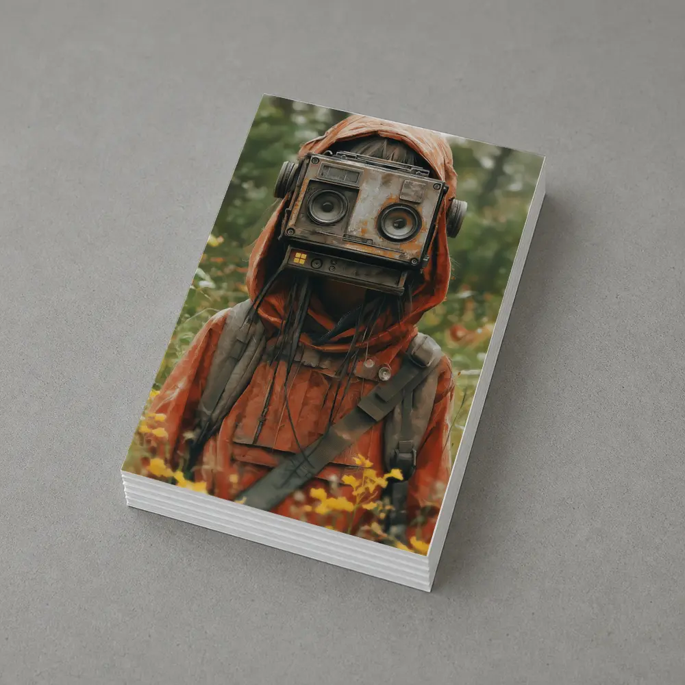 Robot Boombox Head Figure In Flower Field – Postcards
