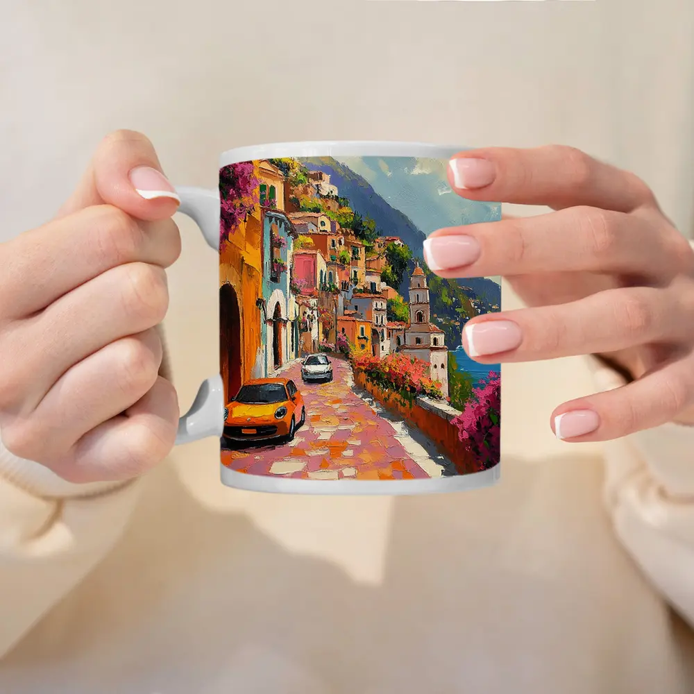 Mini Cooper Oil Painting Amalfi Coast Italy – Mugs