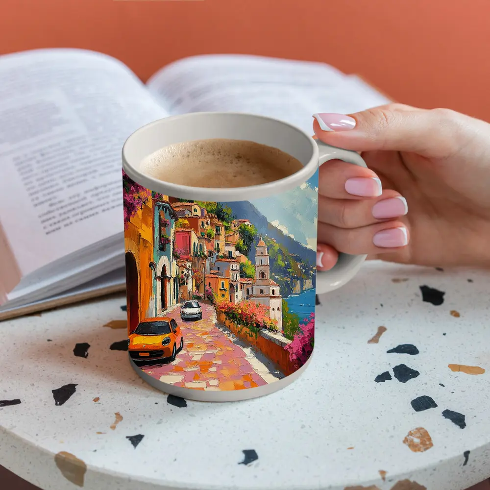 Mini Cooper Oil Painting Amalfi Coast Italy – Mugs