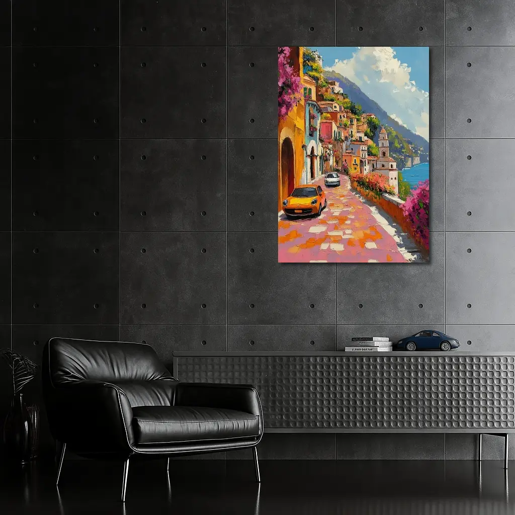 Mini Cooper Oil Painting Amalfi Coast Italy – Wall Art