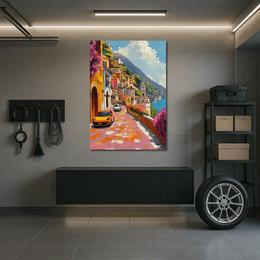Mini Cooper Oil Painting Amalfi Coast Italy – Wall Art