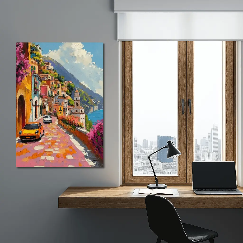 Mini Cooper Oil Painting Amalfi Coast Italy – Wall Art