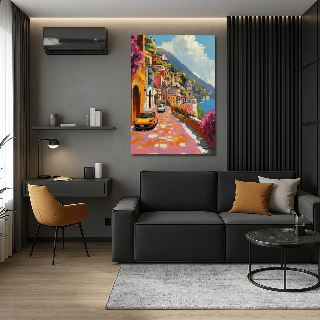 Mini Cooper Oil Painting Amalfi Coast Italy – Wall Art