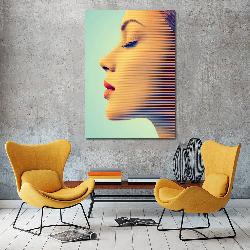 Woman Face Profile Striped Pop Art – Wall Art