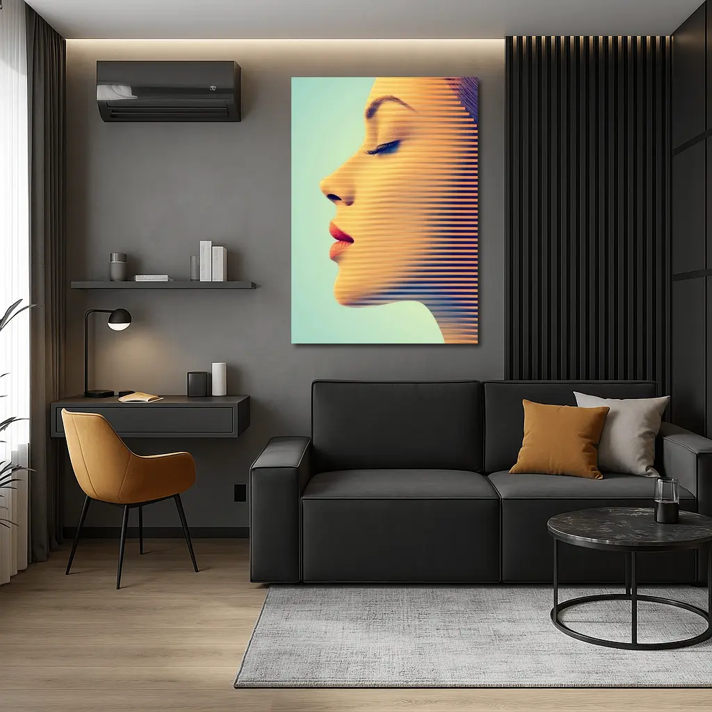 Woman Face Profile Striped Pop Art – Wall Art