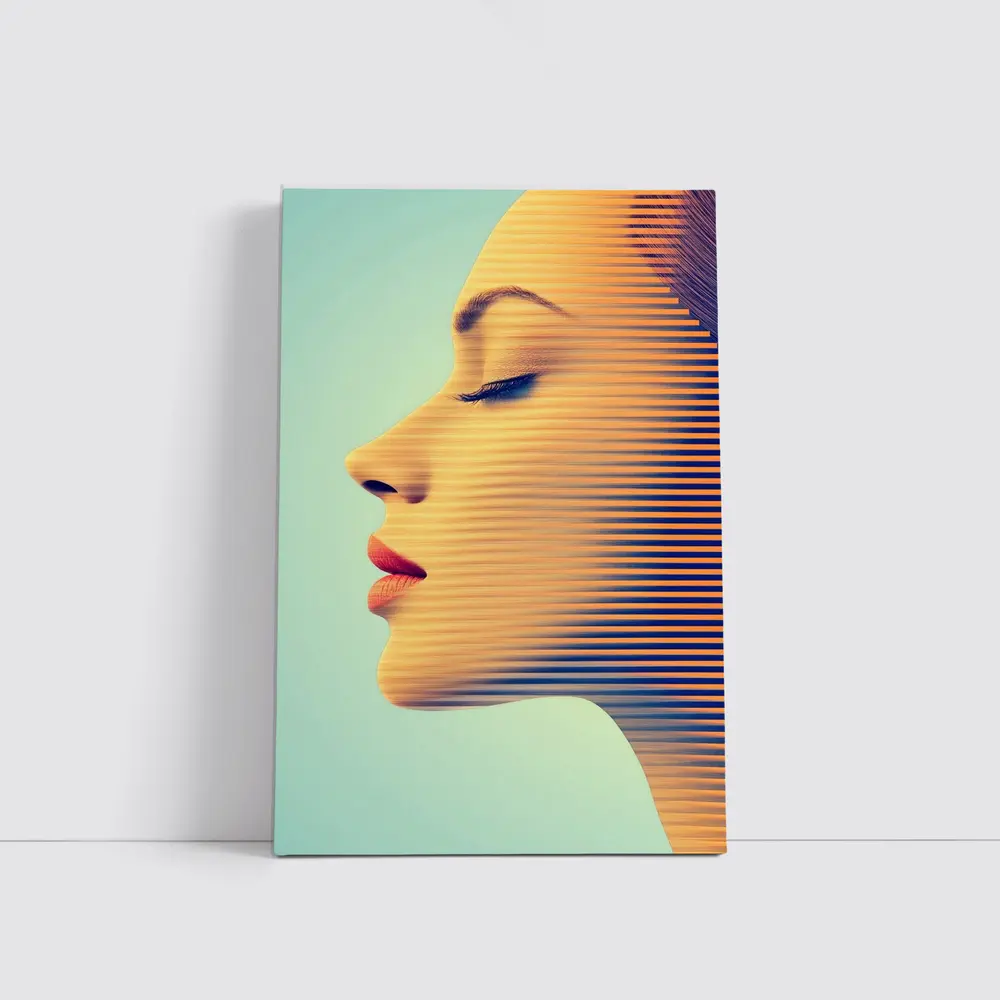 Woman Face Profile Striped Pop Art – Wall Art
