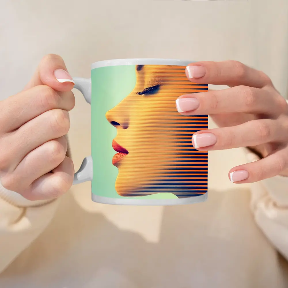Woman Face Profile Striped Pop Art – Mugs
