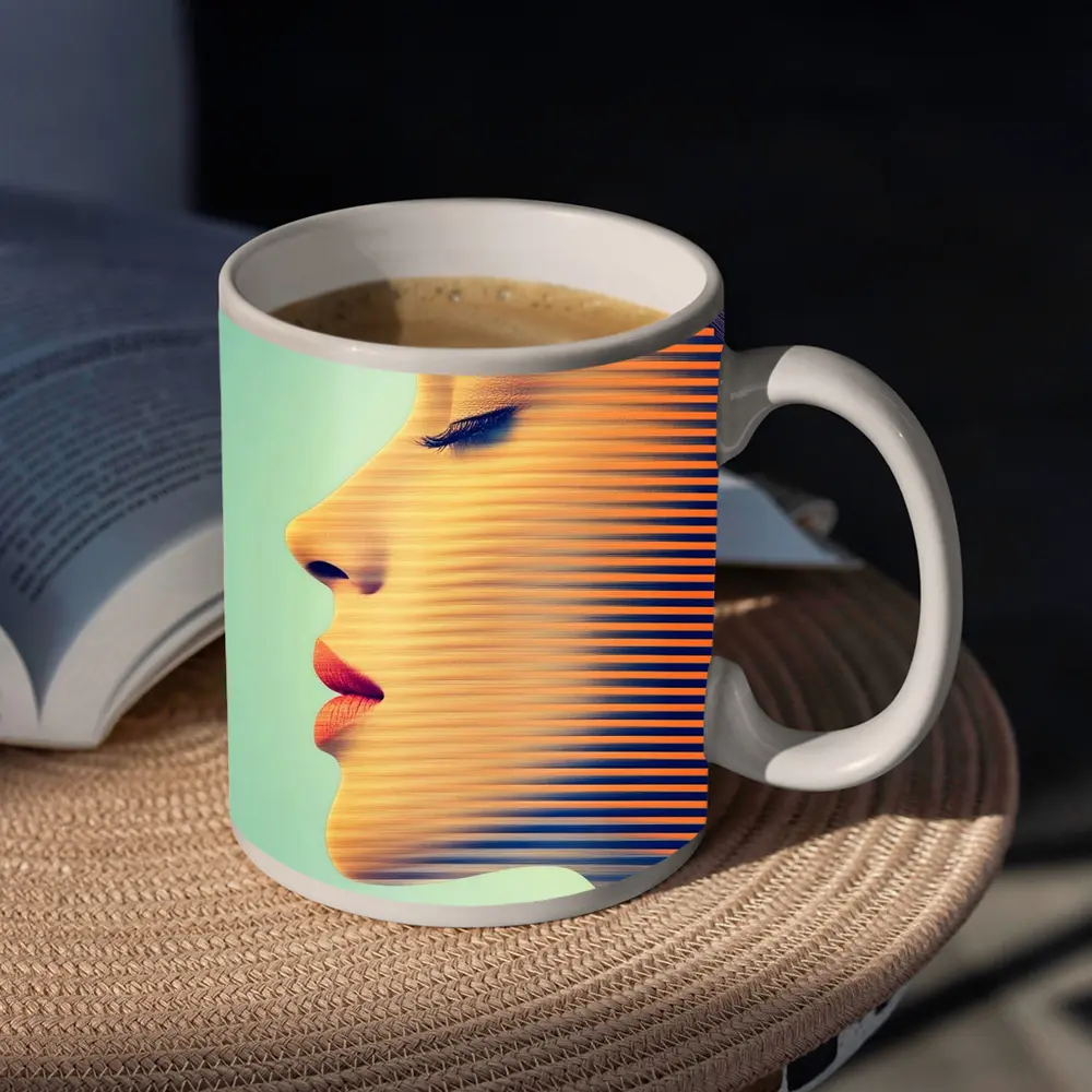 Woman Face Profile Striped Pop Art – Mugs