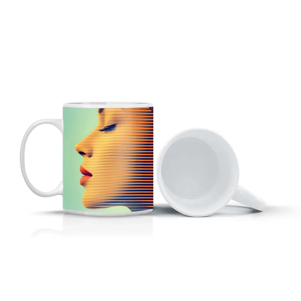 Woman Face Profile Striped Pop Art – Mugs