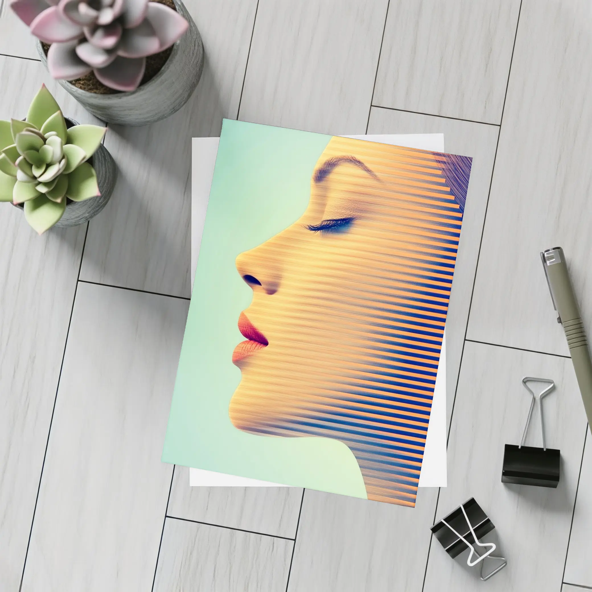 Woman Face Profile Striped Pop Art – Postcards