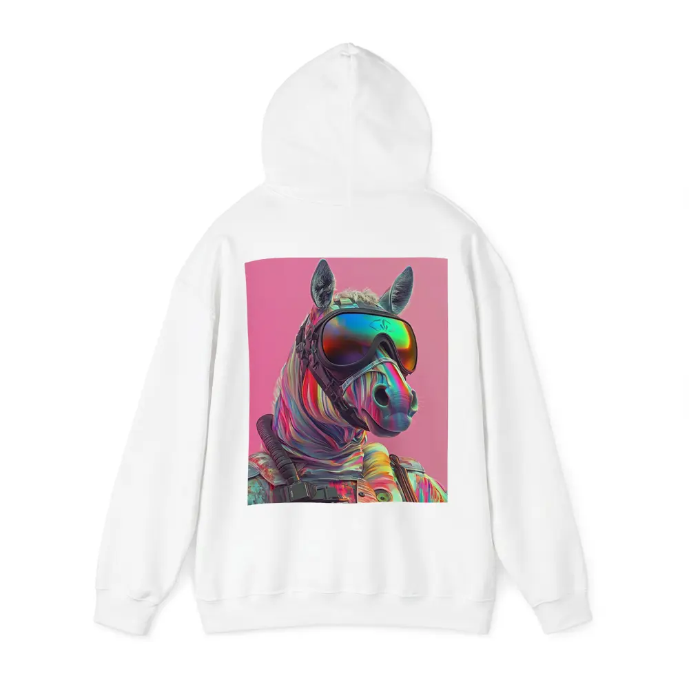 Neon Zebra Soldier Wearing Goggles Pink Background – Hoodies