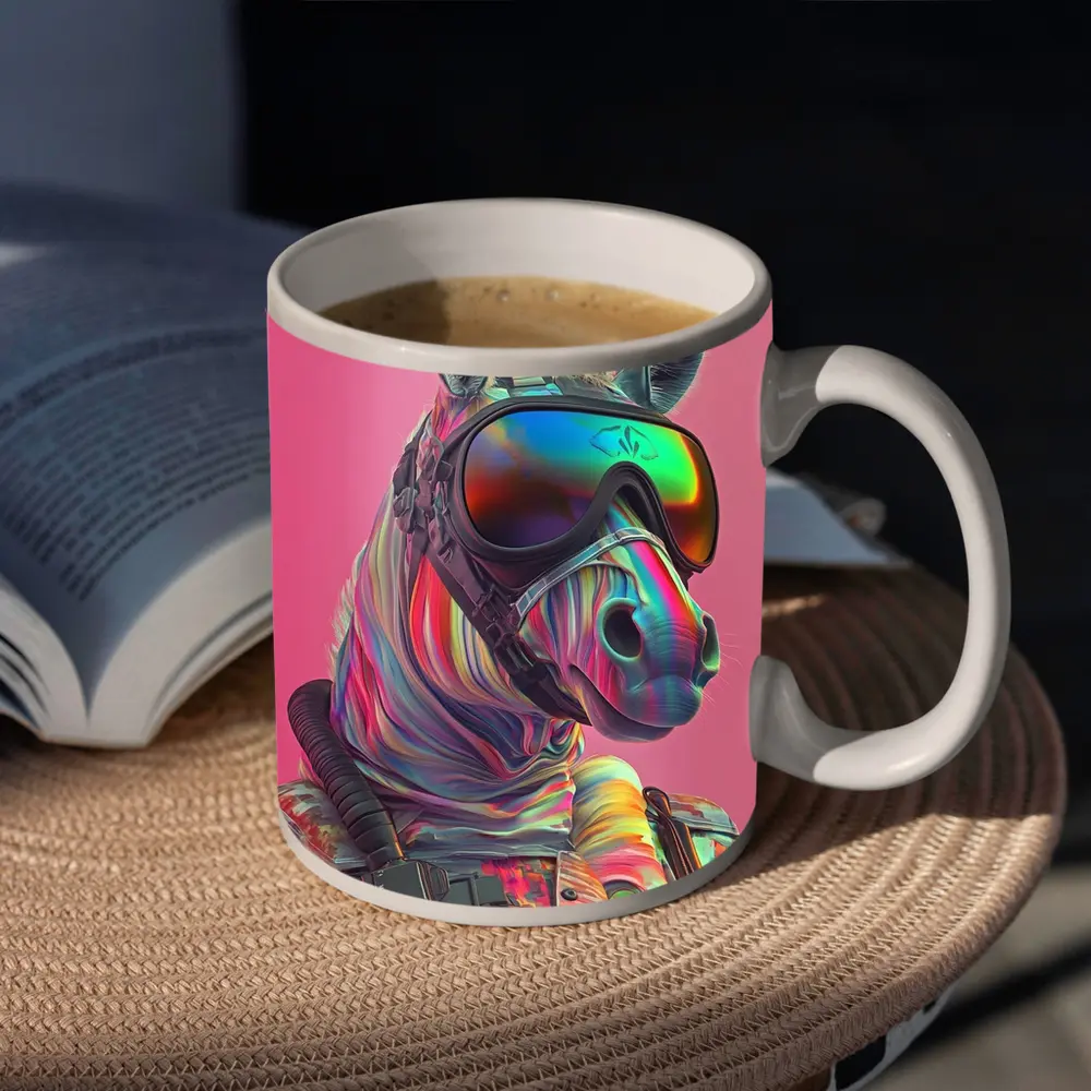 Neon Zebra Soldier Wearing Goggles Pink Background – Mugs