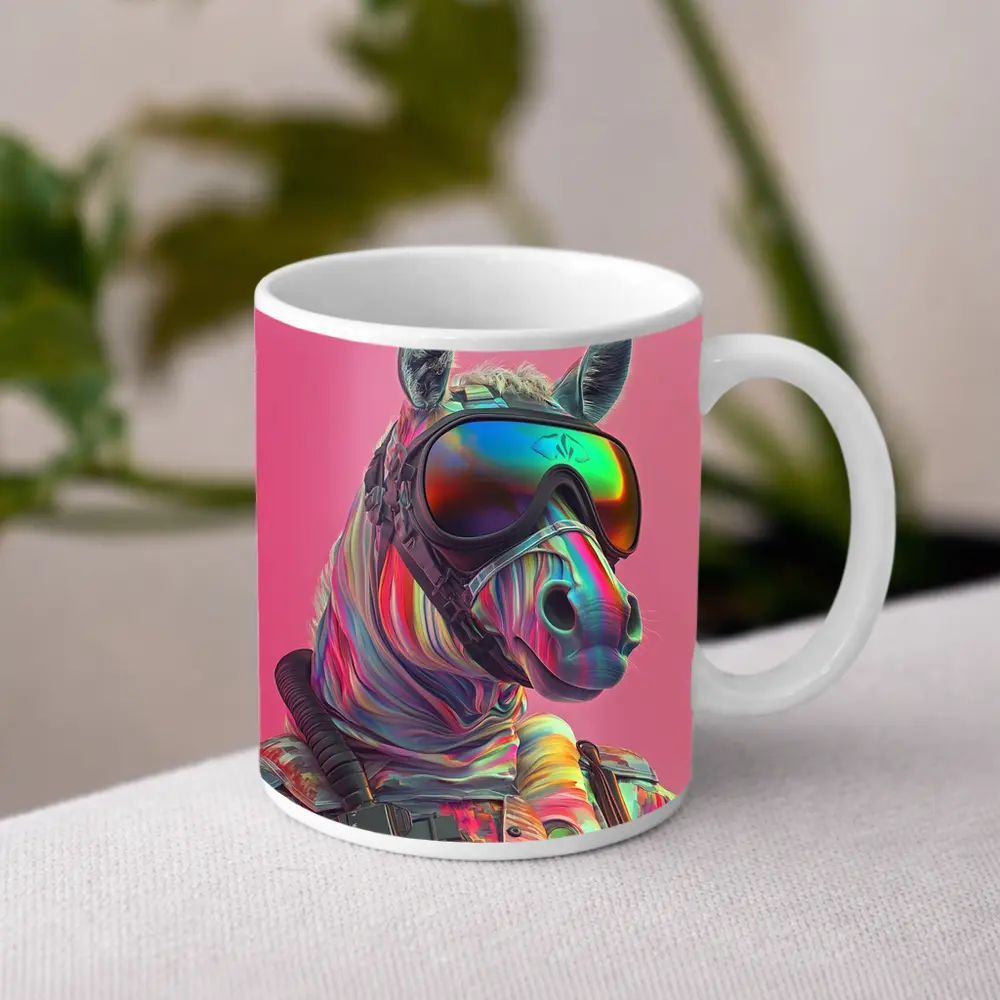 Neon Zebra Soldier Wearing Goggles Pink Background – Mugs