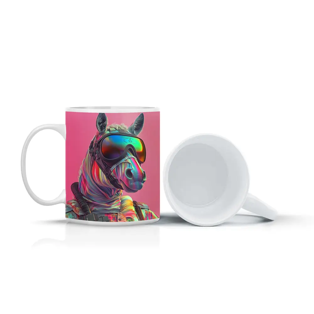 Neon Zebra Soldier Wearing Goggles Pink Background – Mugs