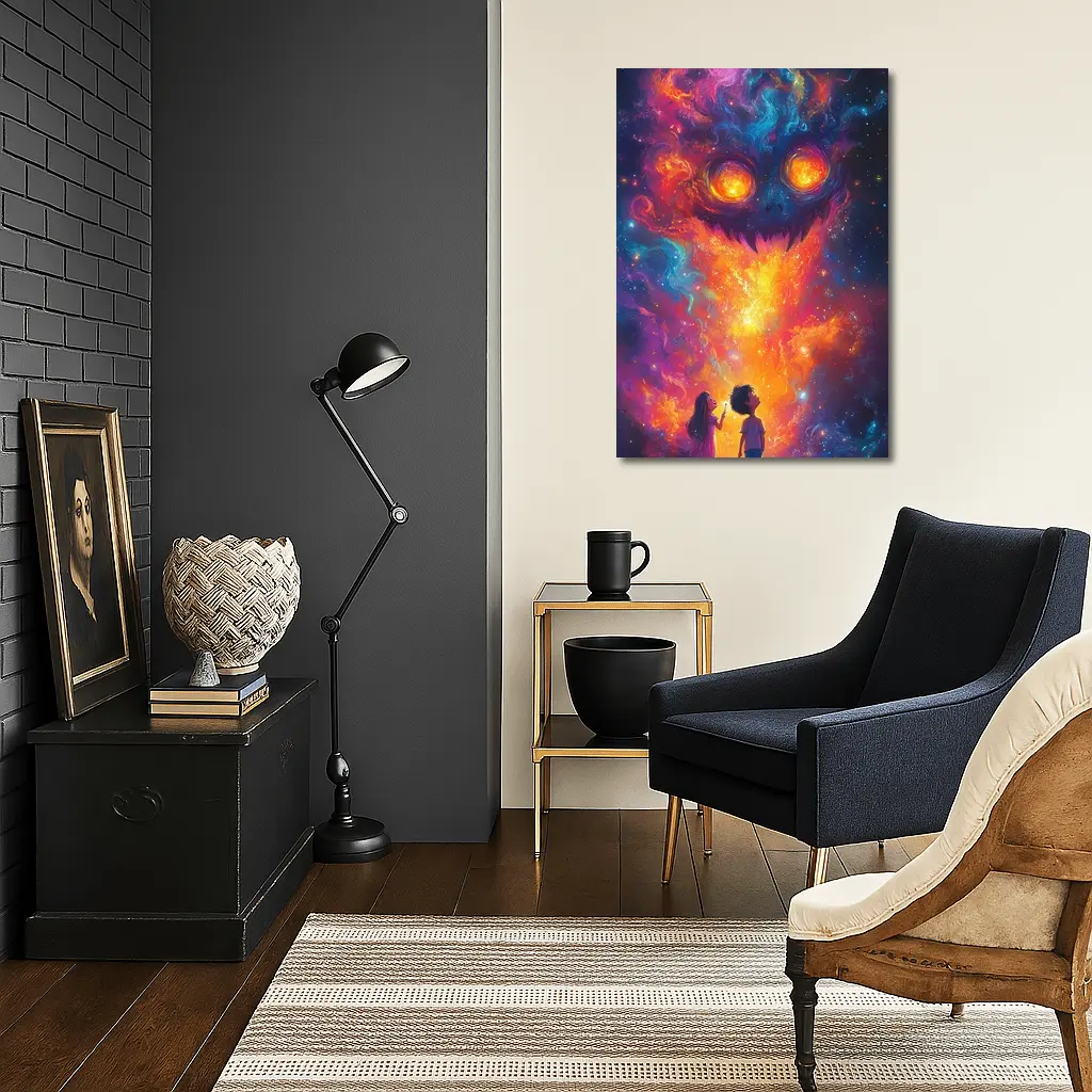 Children Facing Cosmic Monster Galaxy Art – Wall Art