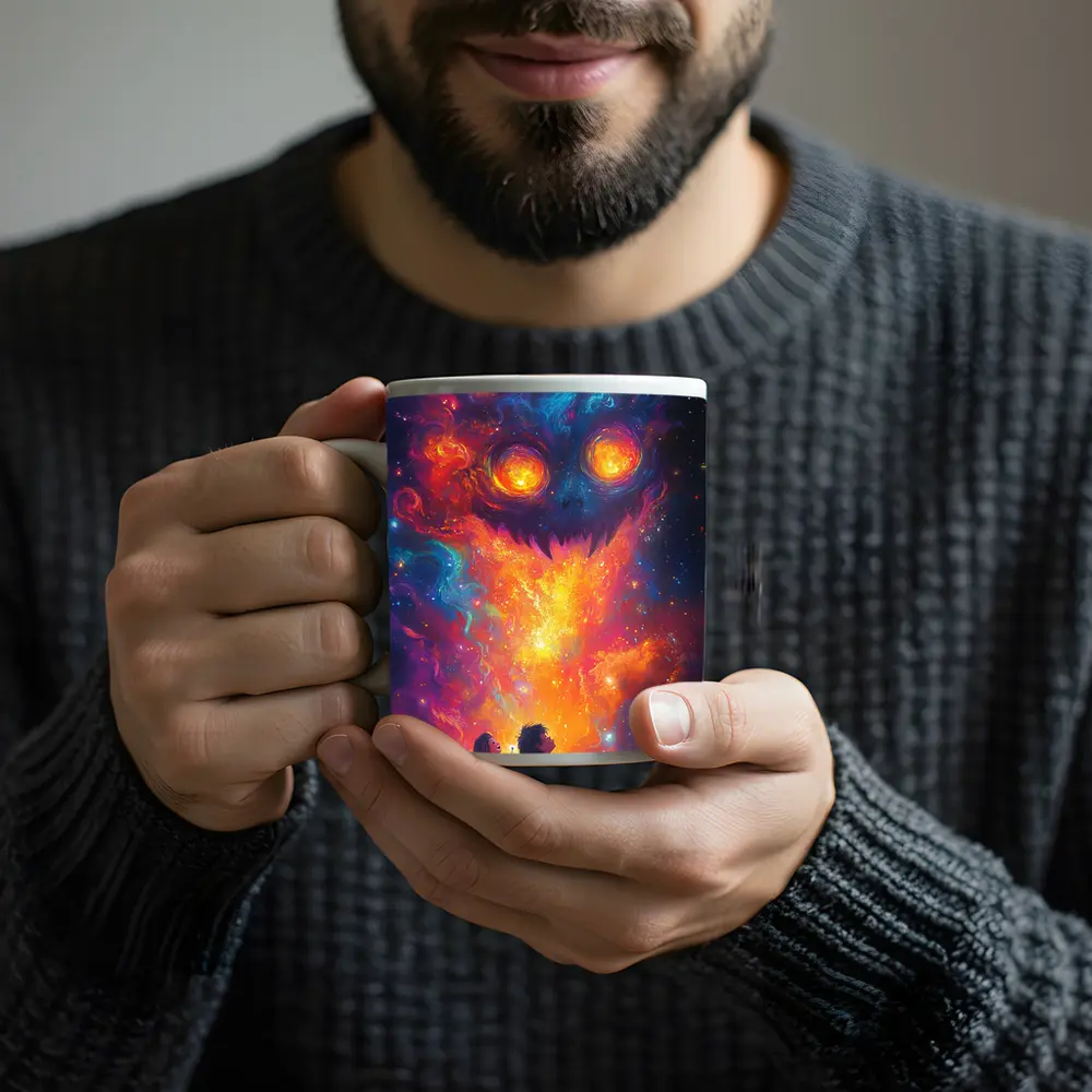 Children Facing Cosmic Monster Galaxy Art – Mugs