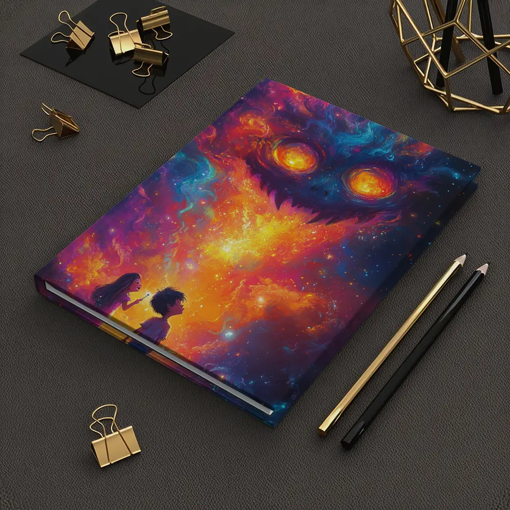 Children Facing Cosmic Monster Galaxy Art – Notebooks