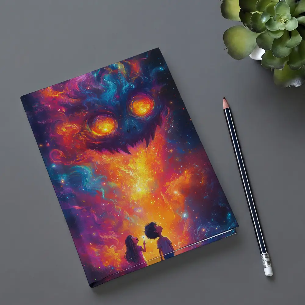 Children Facing Cosmic Monster Galaxy Art – Notebooks