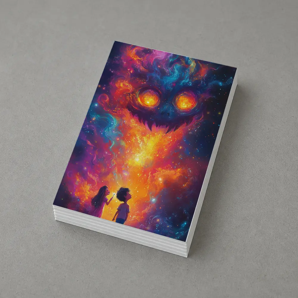 Children Facing Cosmic Monster Galaxy Art – Postcards