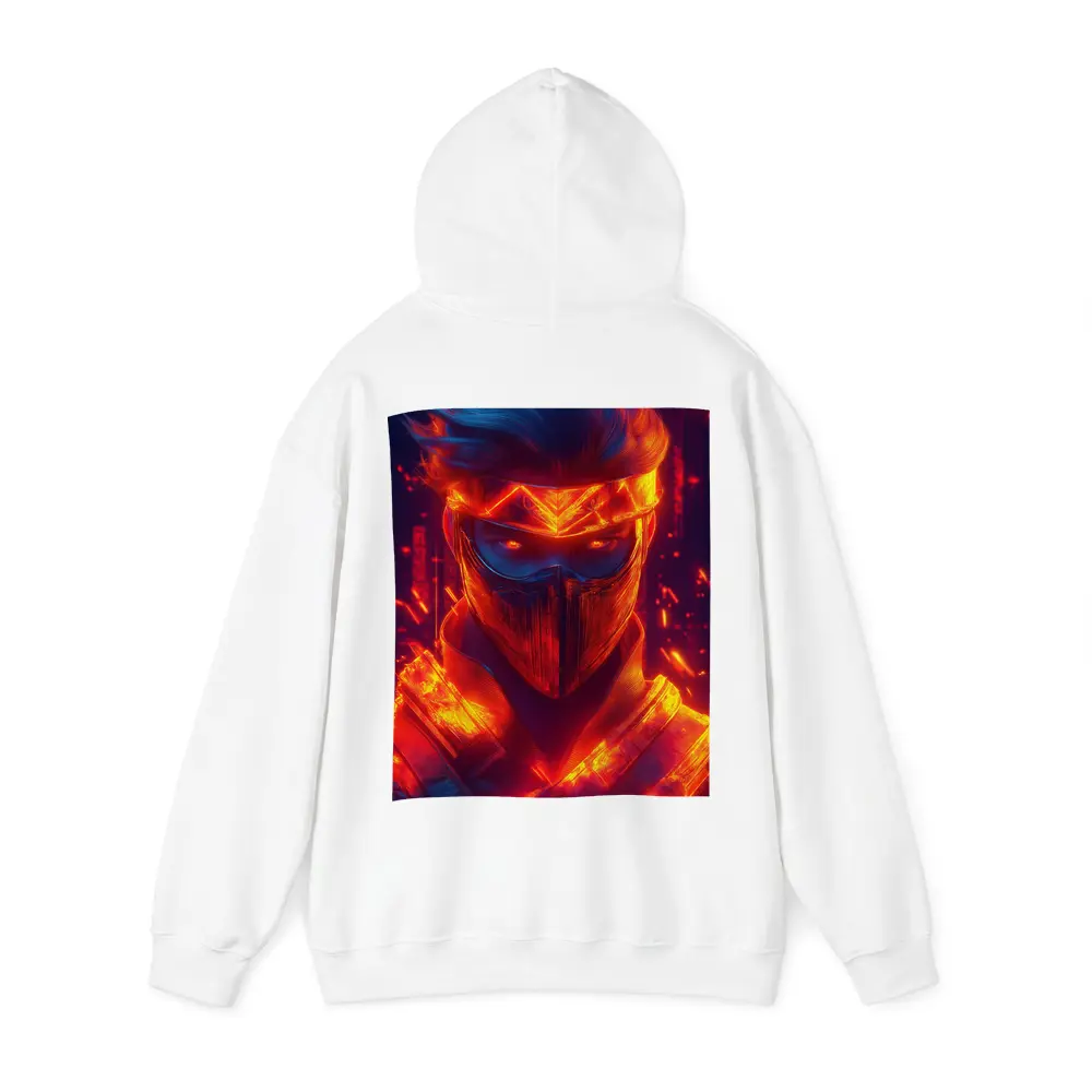Neon Ninja Warrior Glowing Red Fire Background – Hoodies