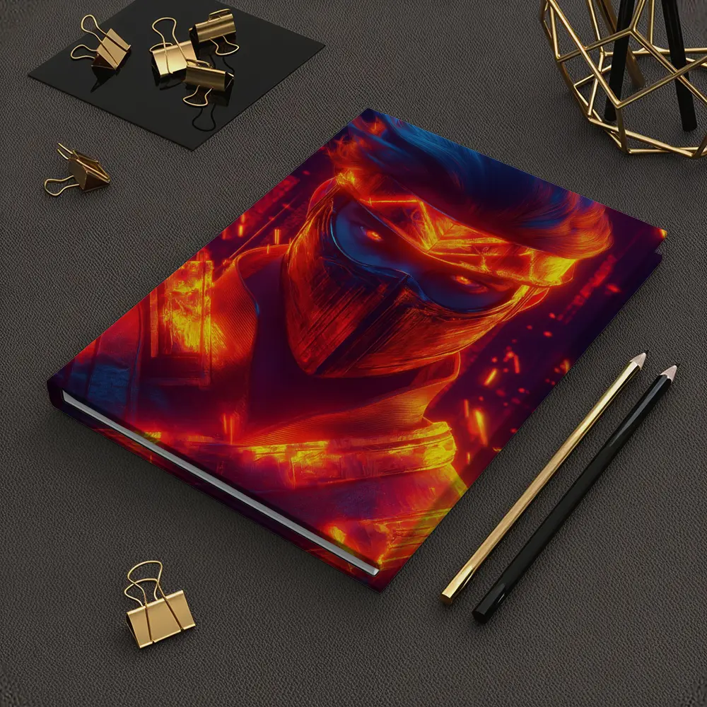 Neon Ninja Warrior Glowing Red Fire Background – Notebooks