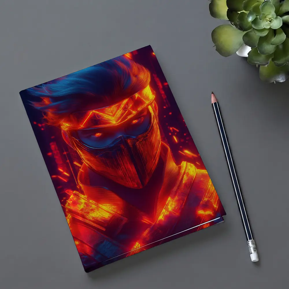 Neon Ninja Warrior Glowing Red Fire Background – Notebooks