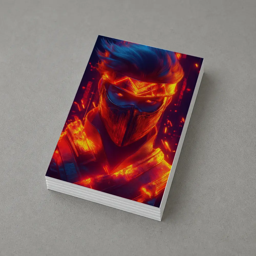 Neon Ninja Warrior Glowing Red Fire Background – Postcards