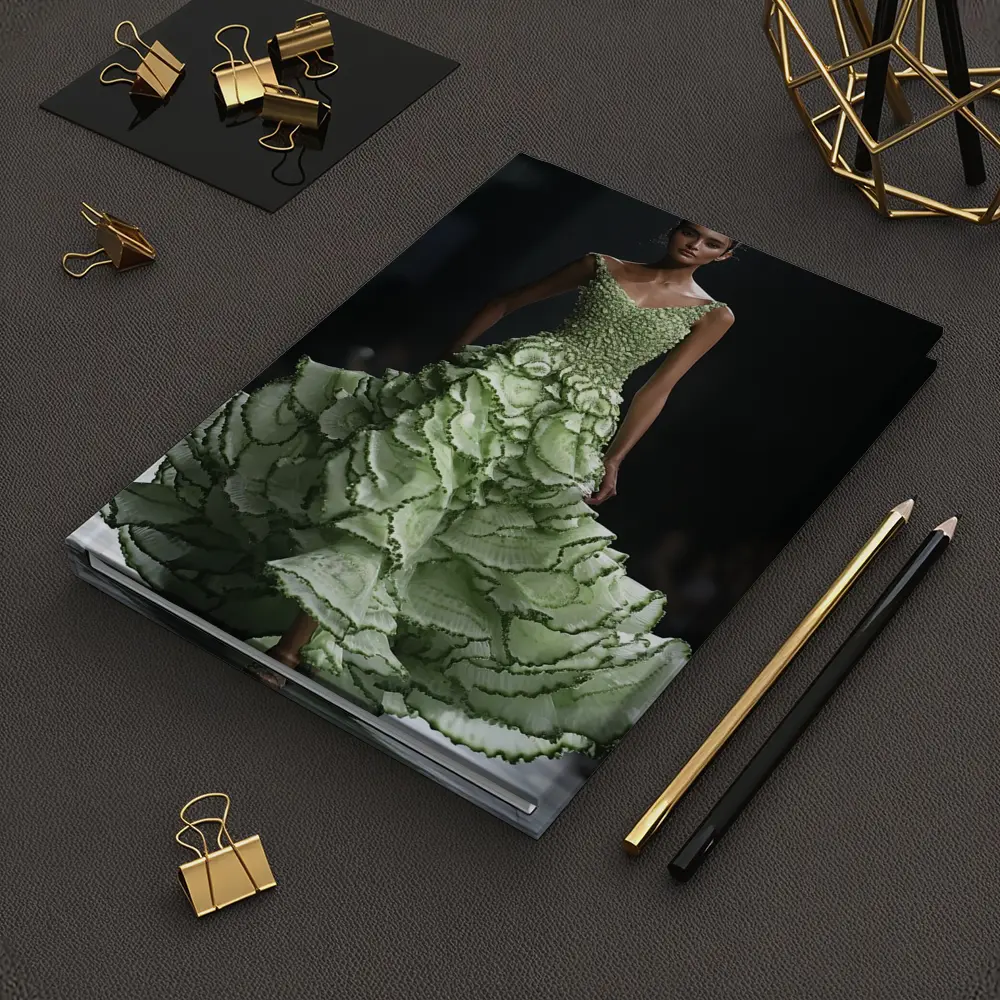 Green Ruffled Floral Gown Runway Fashion – Notebooks