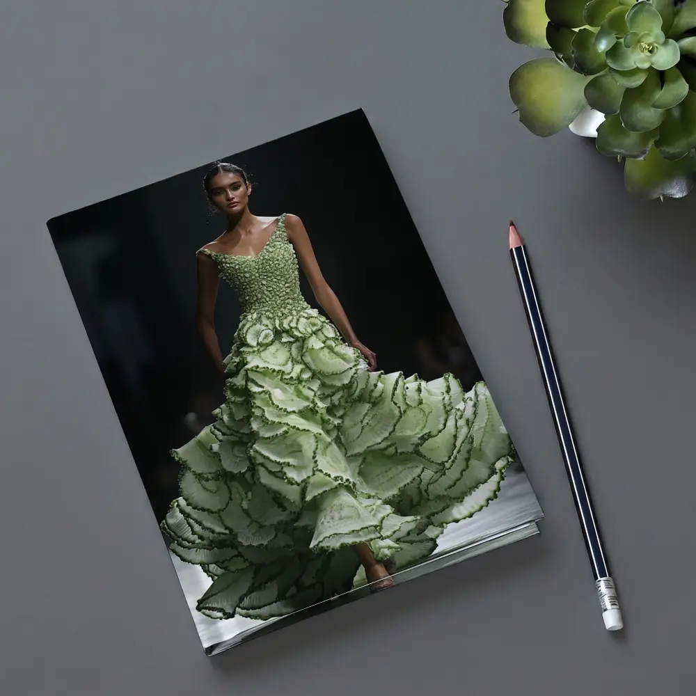 Green Ruffled Floral Gown Runway Fashion – Notebooks
