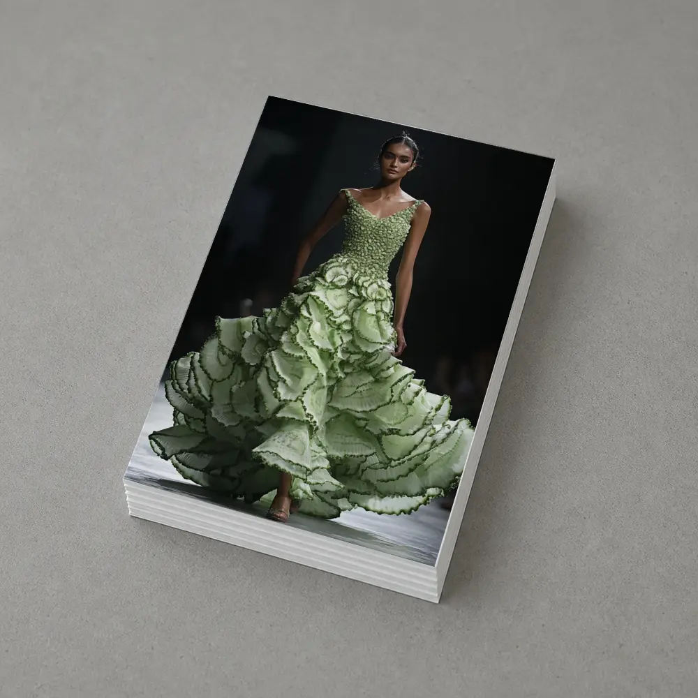 Green Ruffled Floral Gown Runway Fashion – Postcards