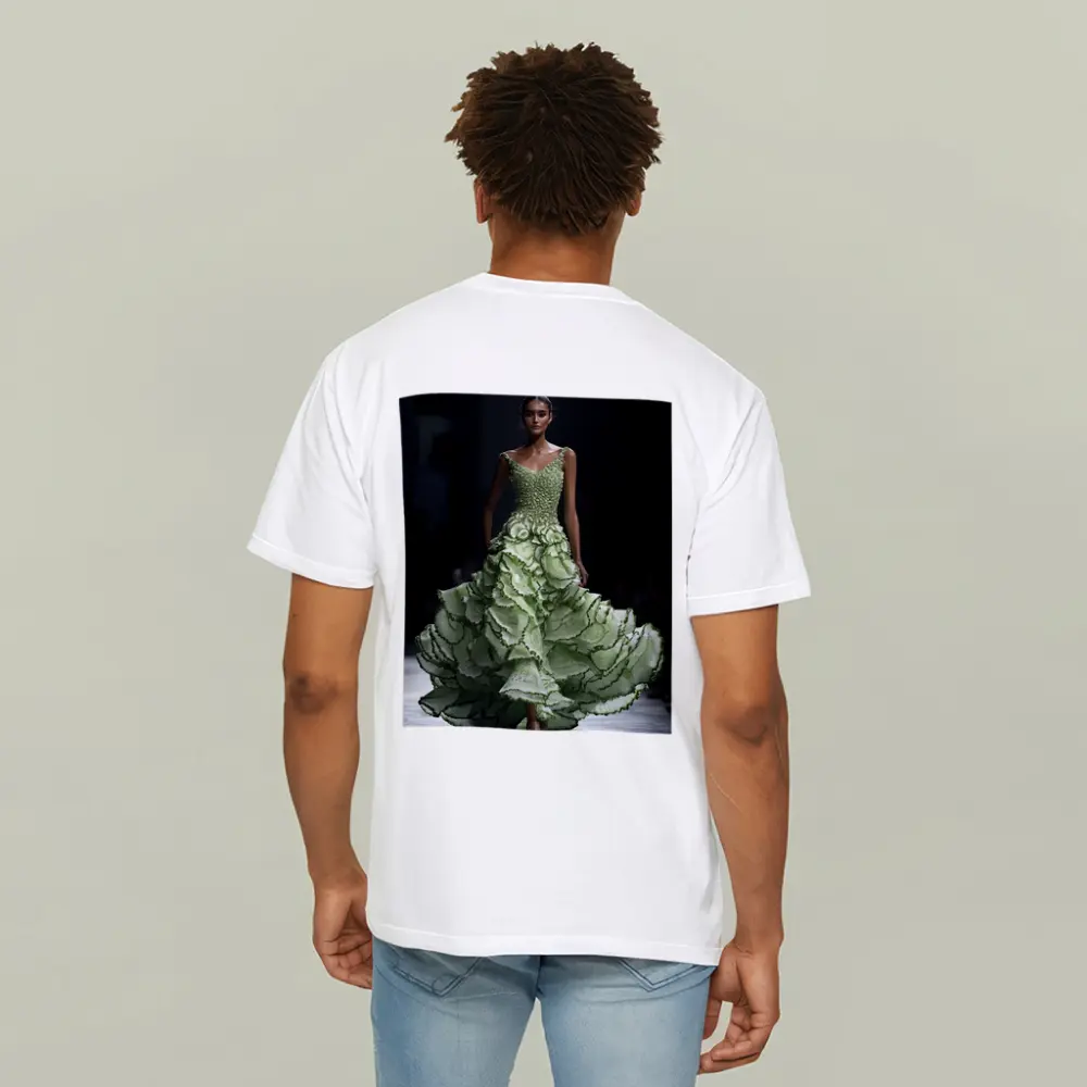 Green Ruffled Floral Gown Runway Fashion – T-Shirts
