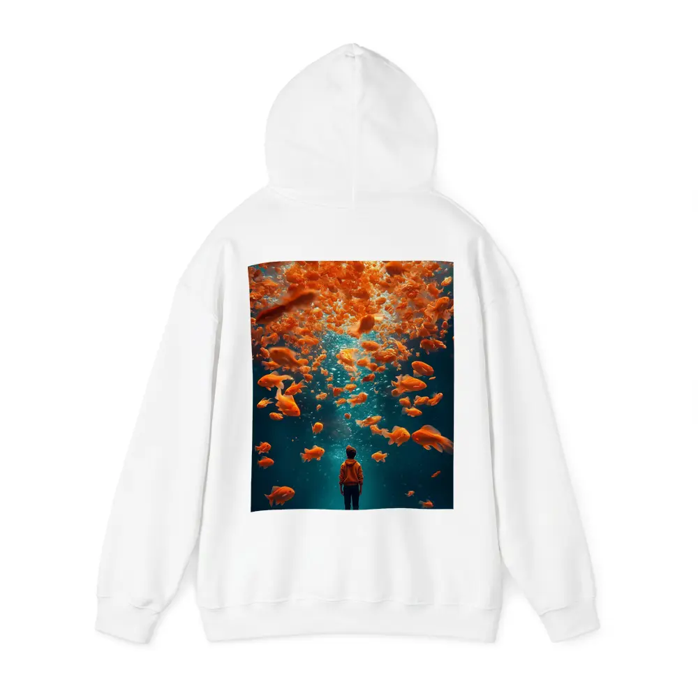 Man Standing Underwater Surrounded By Goldfish – Hoodies