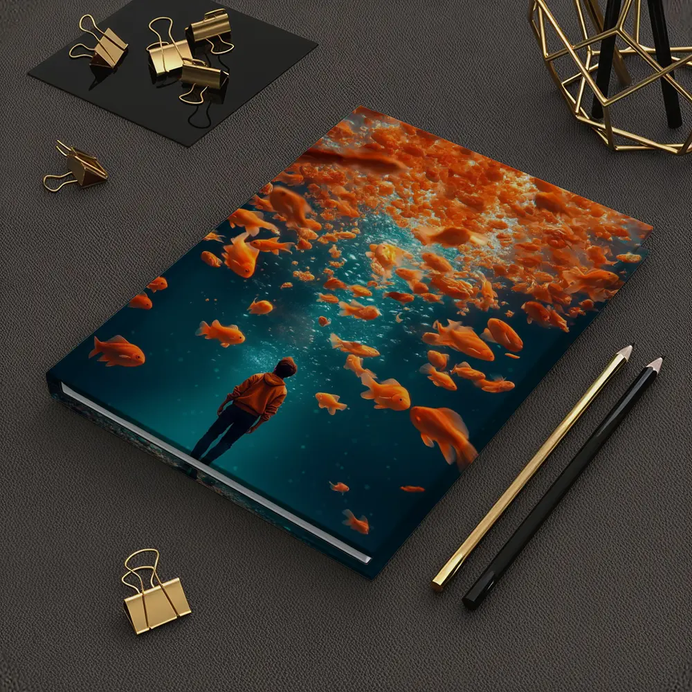 Man Standing Underwater Surrounded By Goldfish – Notebooks