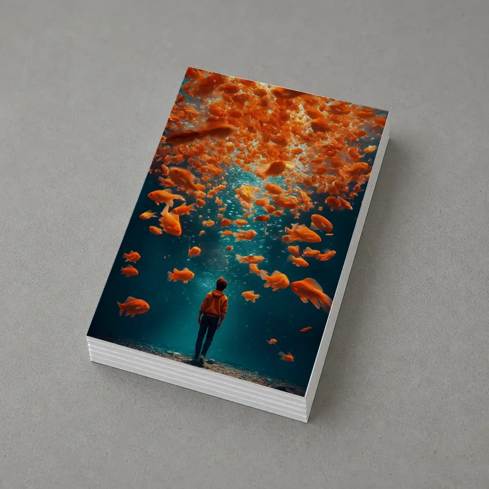 Man Standing Underwater Surrounded By Goldfish – Postcards